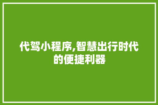 代驾小程序,智慧出行时代的便捷利器 代驾小程序,智慧出行时代的便捷利器 网站建设公司