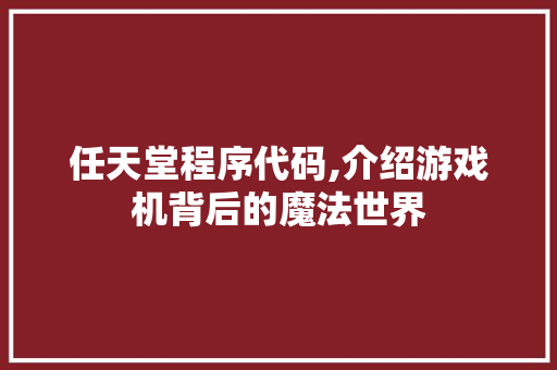 任天堂程序代码,介绍游戏机背后的魔法世界 任天堂程序代码,介绍游戏机背后的魔法世界 SEO关键词