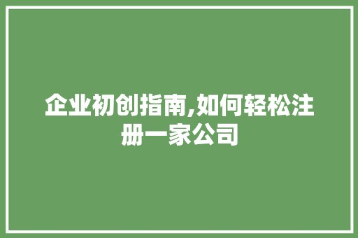 企业初创指南,如何轻松注册一家公司 企业初创指南,如何轻松注册一家公司 神马SEO