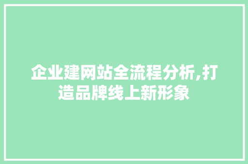 企业建网站全流程分析,打造品牌线上新形象 企业建网站全流程分析,打造品牌线上新形象 百度SEO