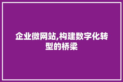 企业微网站,构建数字化转型的桥梁 企业微网站,构建数字化转型的桥梁 SEO关键词