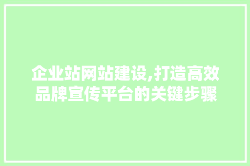 企业站网站建设,打造高效品牌宣传平台的关键步骤 企业站网站建设,打造高效品牌宣传平台的关键步骤 必应SEO