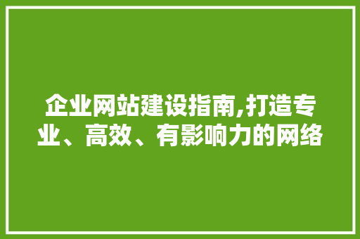企业网站建设指南,打造专业、高效、有影响力的网络平台 企业网站建设指南,打造专业、高效、有影响力的网络平台 百度SEO