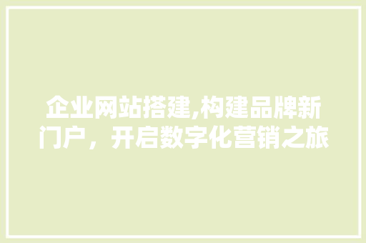 企业网站搭建,构建品牌新门户，开启数字化营销之旅 企业网站搭建,构建品牌新门户，开启数字化营销之旅 神马SEO