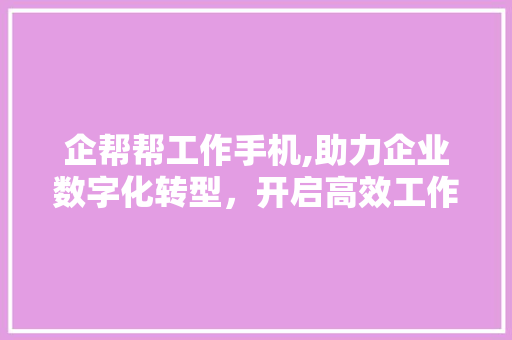 企帮帮工作手机,助力企业数字化转型，开启高效工作新篇章