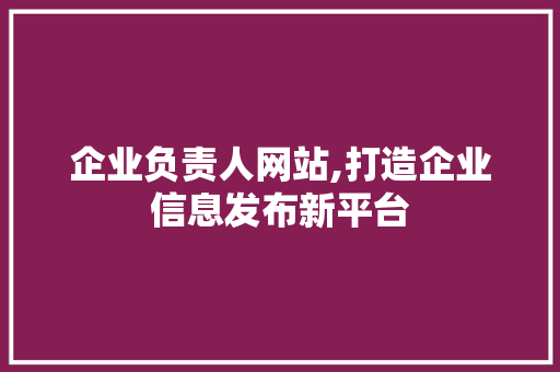 企业负责人网站,打造企业信息发布新平台 企业负责人网站,打造企业信息发布新平台 神马SEO