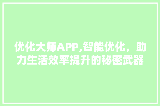 优化大师APP,智能优化，助力生活效率提升的秘密武器 优化大师APP,智能优化，助力生活效率提升的秘密武器 必应SEO