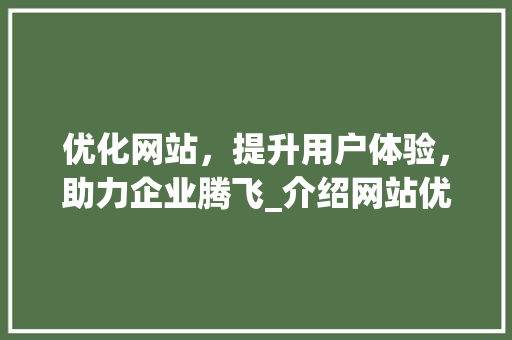 优化网站，提升用户体验，助力企业腾飞_介绍网站优化之路 优化网站，提升用户体验，助力企业腾飞_介绍网站优化之路 SEO关键词