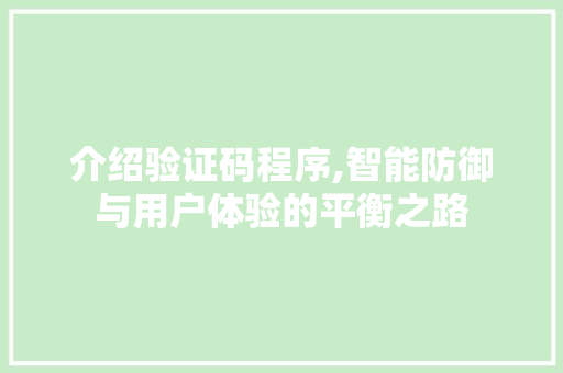 介绍验证码程序,智能防御与用户体验的平衡之路 介绍验证码程序,智能防御与用户体验的平衡之路 神马SEO