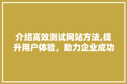 介绍高效测试网站方法,提升用户体验，助力企业成功 介绍高效测试网站方法,提升用户体验，助力企业成功 百度SEO