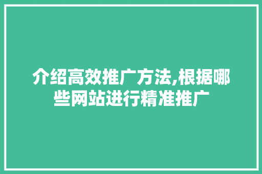 介绍高效推广方法,根据哪些网站进行精准推广 介绍高效推广方法,根据哪些网站进行精准推广 神马SEO
