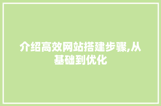 介绍高效网站搭建步骤,从基础到优化 介绍高效网站搭建步骤,从基础到优化 必应SEO