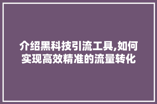介绍黑科技引流工具,如何实现高效精准的流量转化