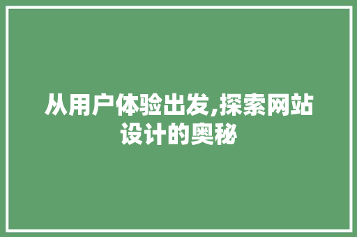 从用户体验出发,探索网站设计的奥秘 从用户体验出发,探索网站设计的奥秘 必应SEO