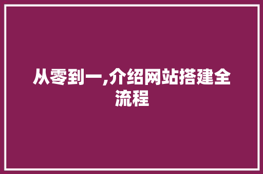 从零到一,介绍网站搭建全流程 从零到一,介绍网站搭建全流程 百度SEO
