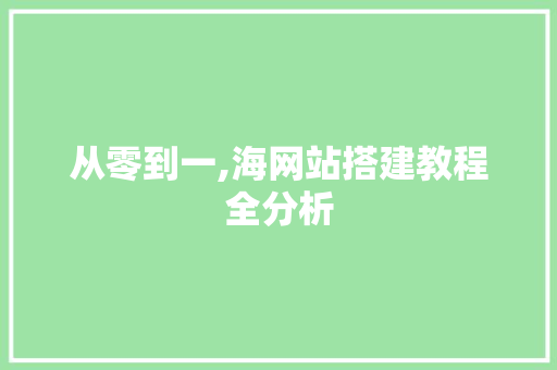 从零到一,海网站搭建教程全分析 从零到一,海网站搭建教程全分析 百度SEO