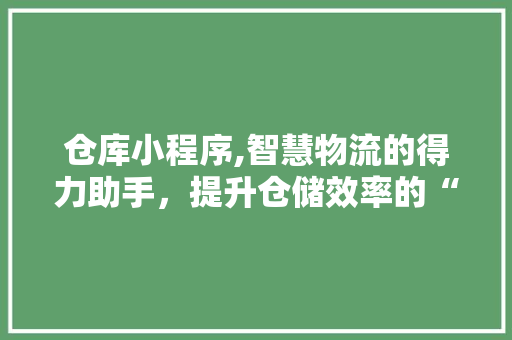 仓库小程序,智慧物流的得力助手，提升仓储效率的“隐形推手” 仓库小程序,智慧物流的得力助手，提升仓储效率的“隐形推手” 神马SEO