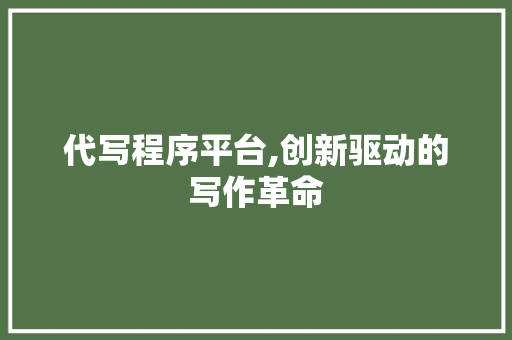 代写程序平台,创新驱动的写作革命 代写程序平台,创新驱动的写作革命 SEO关键词