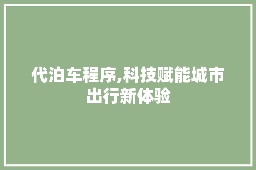 代泊车程序,科技赋能城市出行新体验 代泊车程序,科技赋能城市出行新体验 搜狗SEO
