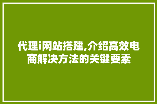 代理i网站搭建,介绍高效电商解决方法的关键要素 代理i网站搭建,介绍高效电商解决方法的关键要素 百度SEO