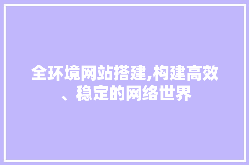 全环境网站搭建,构建高效、稳定的网络世界 全环境网站搭建,构建高效、稳定的网络世界 神马SEO