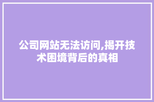 公司网站无法访问,揭开技术困境背后的真相 公司网站无法访问,揭开技术困境背后的真相 SEO关键词