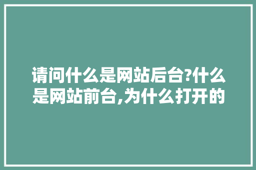 请问什么是网站后台?什么是网站前台,为什么打开的网页总是在后面。 请问什么是网站后台?什么是网站前台,为什么打开的网页总是在后面。 SEO关键词