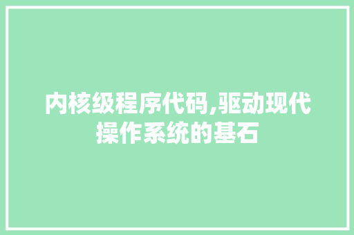 内核级程序代码,驱动现代操作系统的基石 内核级程序代码,驱动现代操作系统的基石 百度SEO