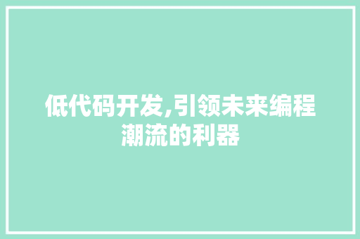 低代码开发,引领未来编程潮流的利器 低代码开发,引领未来编程潮流的利器 神马SEO