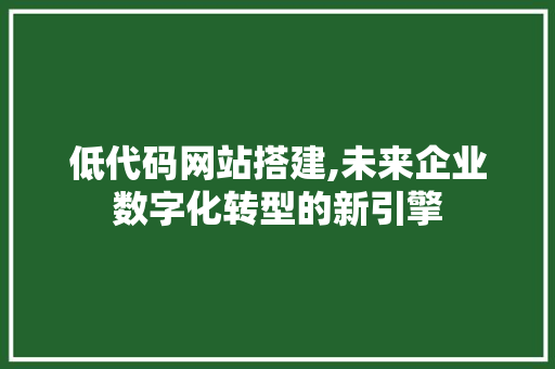 低代码网站搭建,未来企业数字化转型的新引擎 低代码网站搭建,未来企业数字化转型的新引擎 必应SEO