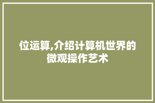 位运算,介绍计算机世界的微观操作艺术 位运算,介绍计算机世界的微观操作艺术 必应SEO