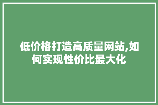 低价格打造高质量网站,如何实现性价比最大化 低价格打造高质量网站,如何实现性价比最大化 搜狗SEO