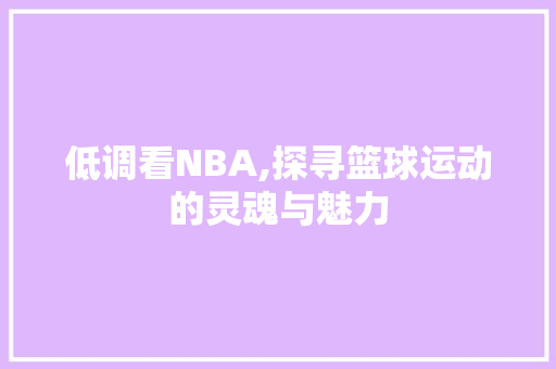 低调看NBA,探寻篮球运动的灵魂与魅力