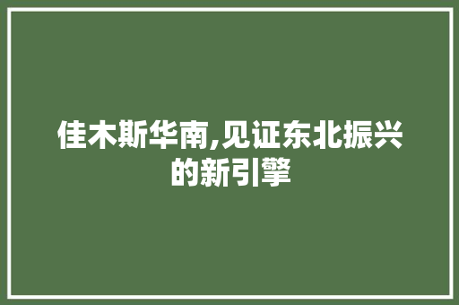 佳木斯华南,见证东北振兴的新引擎 佳木斯华南,见证东北振兴的新引擎 百度SEO