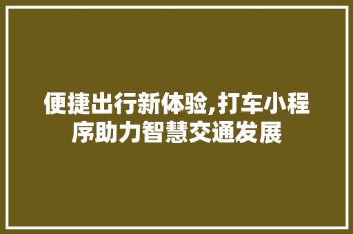 便捷出行新体验,打车小程序助力智慧交通发展