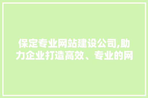 保定专业网站建设公司,助力企业打造高效、专业的网络平台