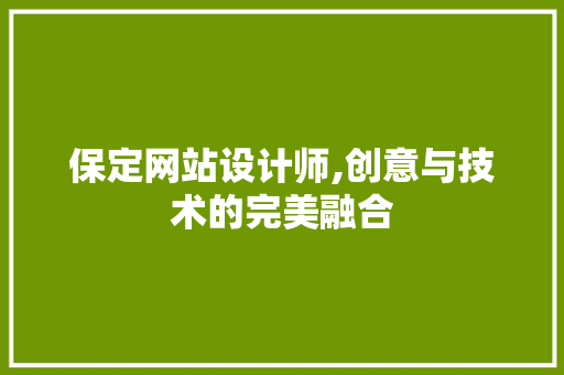 保定网站设计师,创意与技术的完美融合