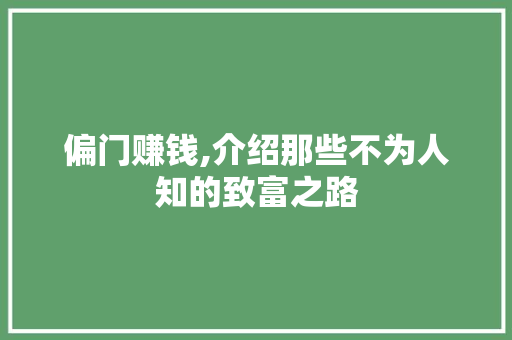 偏门赚钱,介绍那些不为人知的致富之路 偏门赚钱,介绍那些不为人知的致富之路 网站建设公司