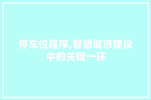 停车位程序,智慧城市建设中的关键一环 停车位程序,智慧城市建设中的关键一环 SEO关键词