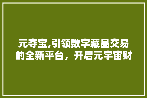 元夺宝,引领数字藏品交易的全新平台，开启元宇宙财富新篇章 元夺宝,引领数字藏品交易的全新平台，开启元宇宙财富新篇章 SEO关键词