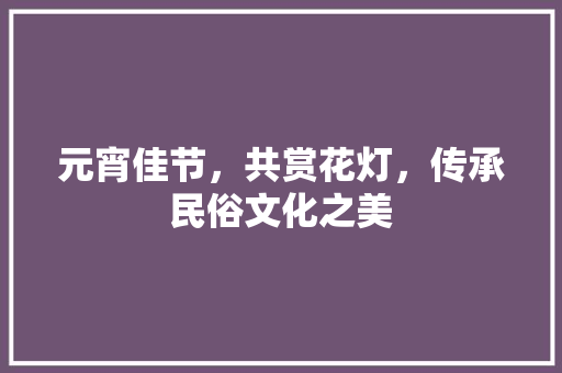 元宵佳节，共赏花灯，传承民俗文化之美