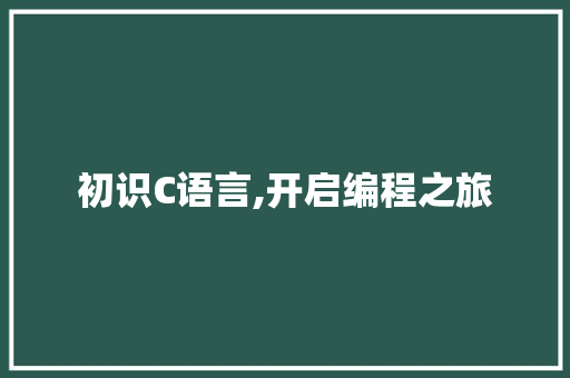 初识C语言,开启编程之旅 初识C语言,开启编程之旅 神马SEO