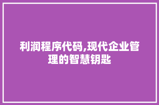 利润程序代码,现代企业管理的智慧钥匙 利润程序代码,现代企业管理的智慧钥匙 百度SEO
