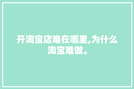 开淘宝店难在哪里,为什么淘宝难做。 开淘宝店难在哪里,为什么淘宝难做。 神马SEO