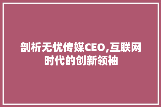 剖析无忧传媒CEO,互联网时代的创新领袖 剖析无忧传媒CEO,互联网时代的创新领袖 网站建设公司