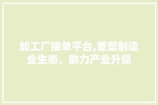 加工厂接单平台,重塑制造业生态，助力产业升级 加工厂接单平台,重塑制造业生态，助力产业升级 网站建设公司