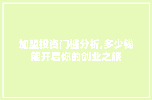 加盟投资门槛分析,多少钱能开启你的创业之旅