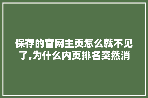 保存的官网主页怎么就不见了,为什么内页排名突然消失了。 必应SEO 保存的官网主页怎么就不见了,为什么内页排名突然消失了。 保存的官网主页怎么就不见了,为什么内页排名突然消失了。 必应SEO