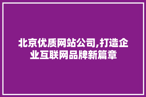 北京优质网站公司,打造企业互联网品牌新篇章