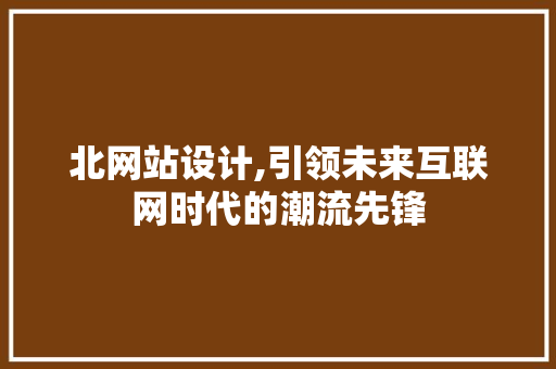 北网站设计,引领未来互联网时代的潮流先锋